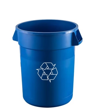 Blue 20 Gal. Round Container with Recycle Logo